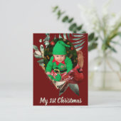 冬のベビークリスマスフォト誕生のお知らせ ポストカード (スタンド正面)