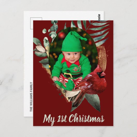 冬のベビークリスマスフォト誕生のお知らせ ポストカード (正面/裏面)