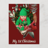 冬のベビークリスマスフォト誕生のお知らせ ポストカード (正面)