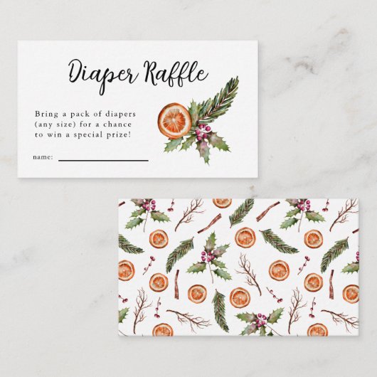 冬のベビーシャワーおむつラッフルチケット エンクロージャーカード (正面/裏面)