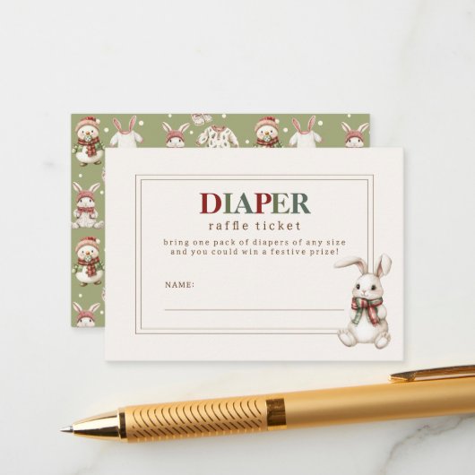 冬のベビーシャワーのかわいいオムツラッフルチケット エンクロージャーカード (正面/裏面インサイチュ)