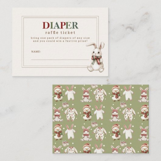 冬のベビーシャワーのかわいいオムツラッフルチケット エンクロージャーカード (正面/裏面)