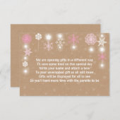 冬のベビーシャワーのギフトの詩カードピンクの女の子 招待状 (正面/裏面)
