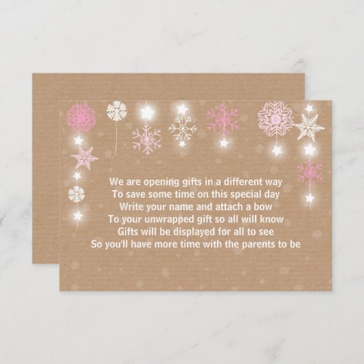 冬のベビーシャワーのギフトの詩カードピンクの女の子 招待状 (正面/裏面)
