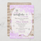 冬のベビーシャワーの招待の紫色および銀 招待状 (正面/裏面)