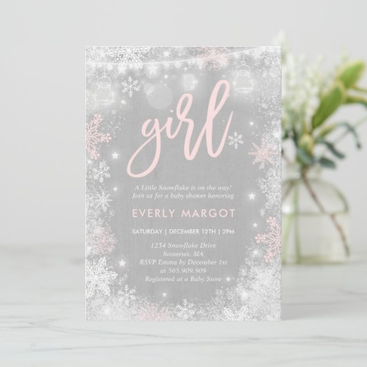 冬のベビーシャワーの招待状の素朴な冬のシャワー 招待状 (スタンド正面)