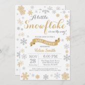 冬のベビーシャワーの招待状の金ゴールドの雪片 招待状 (正面/裏面)