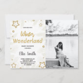 冬のベビーシャワーの招待状 ゴールドの星の写真 招待状 (正面)