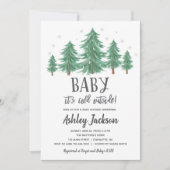 冬のベビーシャワーの緑の草木の森 招待状 (正面)