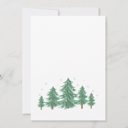 冬のベビーシャワーの緑の草木の森 招待状 (裏面)