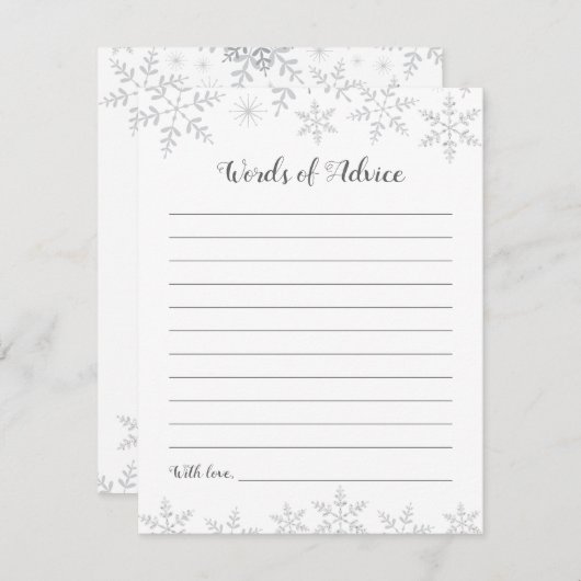冬のベビーシャワーアドバイスカードシルバースノーフレーク エンクロージャーカード (正面/裏面)