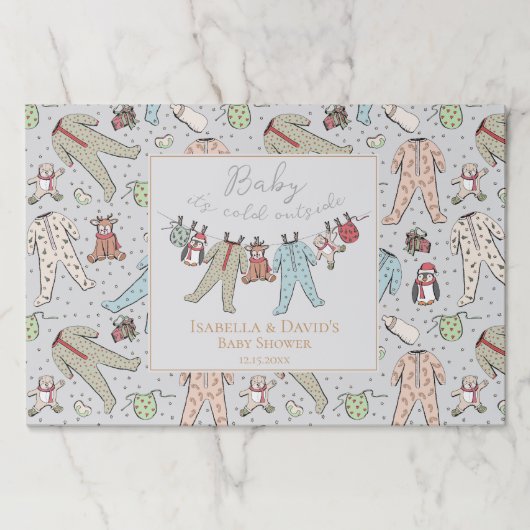 冬のベビーシャワーティアウェイ紙ランチョンマット ペーパーパッド (正面)