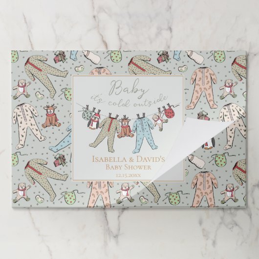 冬のベビーシャワーティアウェイ紙ランチョンマット ペーパーパッド (折り畳み)