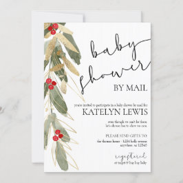 冬のベビーシャワーバイメール招待状金ゴールドホリー 招待状