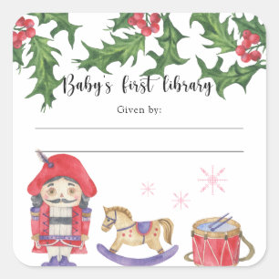 冬のベビーシャワーブックプレート、赤ちゃんのための本 スクエアシール