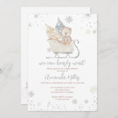 冬のベビーシャワーベアとスノーニュートラル招待状 セーブザデート (正面/裏面)