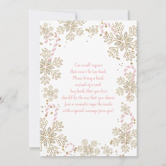 冬のベビーシャワー少女の雪片 招待状 (裏面)