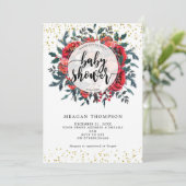 冬のベビーシャワー招待フローラ金ゴールドグリッター 招待状 (スタンド正面)