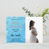 冬のベビーシャワー招待状の青い写真 招待状 (スタンド正面)