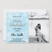 冬のベビーシャワー招待状の青い写真 招待状 (正面)