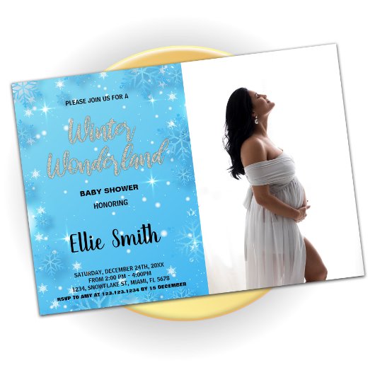 冬のベビーシャワー招待状の青い写真 招待状