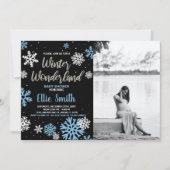 冬のベビーシャワー招待状の黒写真 招待状 (正面)