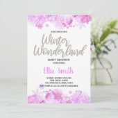 冬のベビーシャワー招待状グリッターシルバー 招待状 (スタンド正面)