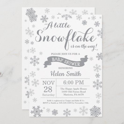 冬のベビーシャワー招待状グレースノーフレーク 招待状 (正面/裏面)