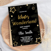 冬のベビーシャワー招待状ゴールデンスターブラック 招待状