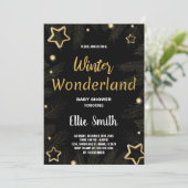 冬のベビーシャワー招待状ゴールデンスターブラック 招待状 (スタンド正面)