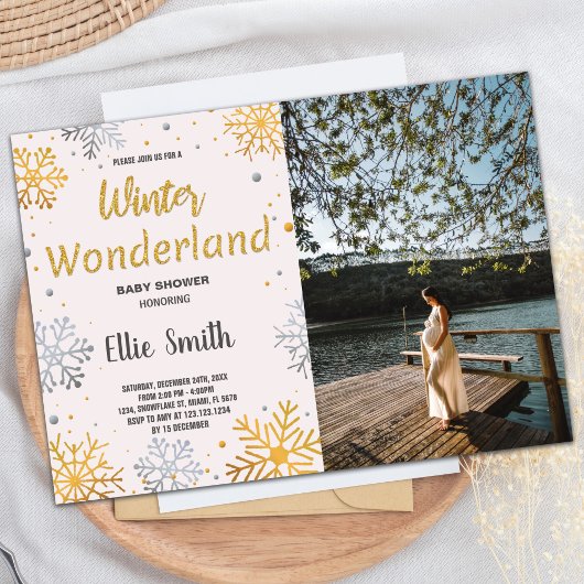 冬のベビーシャワー招待状ゴールデンスノーフォト 招待状