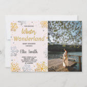 冬のベビーシャワー招待状ゴールデンスノーフォト 招待状 (正面)