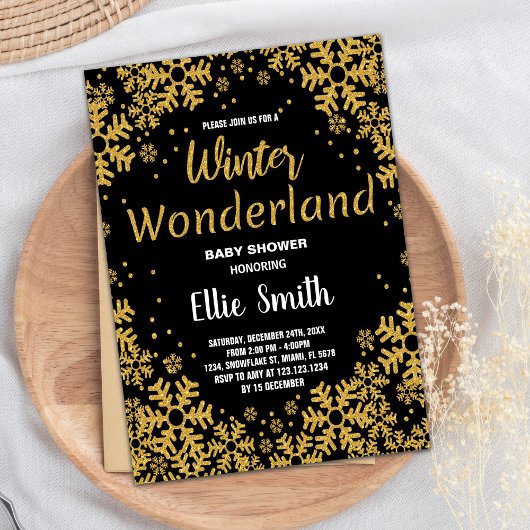 冬のベビーシャワー招待状ゴールデンブラック 招待状