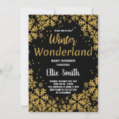 冬のベビーシャワー招待状ゴールデンブラック 招待状 (正面)