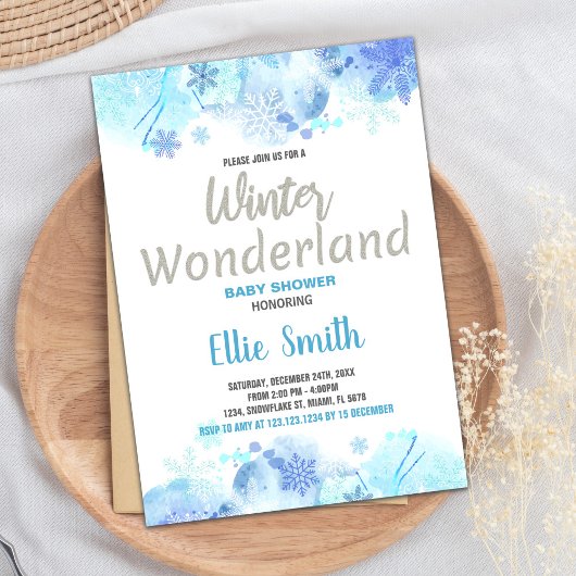 冬のベビーシャワー招待状シルバーグリッター 招待状