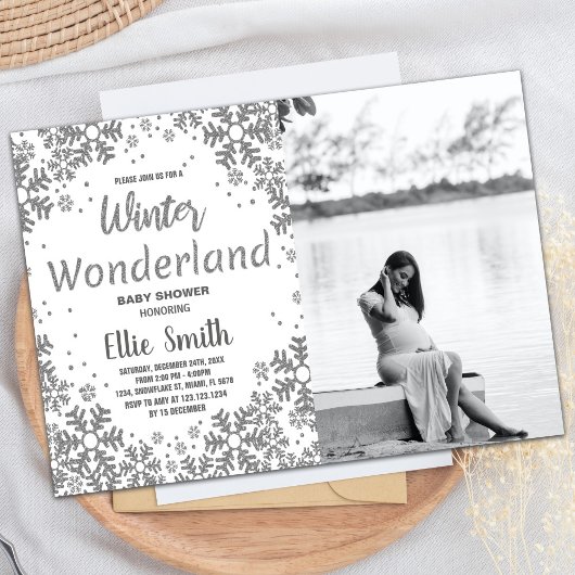 冬のベビーシャワー招待状シルバーフォト 招待状
