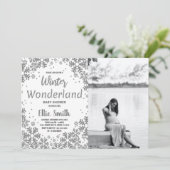 冬のベビーシャワー招待状シルバーフォト 招待状 (スタンド正面)