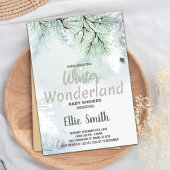 冬のベビーシャワー招待状パイングリッターシルバー 招待状