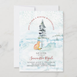 冬のベビーシャワー招待状パインツリーズ&キツネ