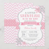 冬のベビーシャワー招待状ピンクの雪片 招待状 (正面/裏面)