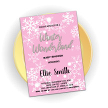 冬のベビーシャワー招待状ピンクシルバー