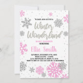 冬のベビーシャワー招待状ピンクホワイト 招待状 (正面)