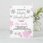 冬のベビーシャワー招待状ピンクホワイト 招待状 (スタンド正面)