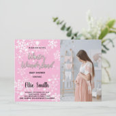 冬のベビーシャワー招待状ピンク写真 招待状 (スタンド正面)