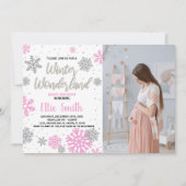 冬のベビーシャワー招待状ピンク写真 招待状 (正面)