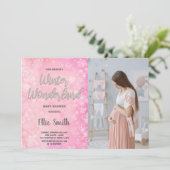 冬のベビーシャワー招待状ピンク雪の写真 招待状 (スタンド正面)