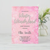 冬のベビーシャワー招待状ピンク雪 招待状 (スタンド正面)