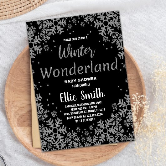 冬のベビーシャワー招待状ブラックシルバー 招待状