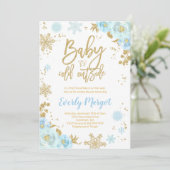 冬のベビーシャワー招待状ブルーと金ゴールド 招待状 (スタンド正面)