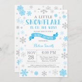 冬のベビーシャワー招待状ブルースノーフレーク 招待状 (正面/裏面)
